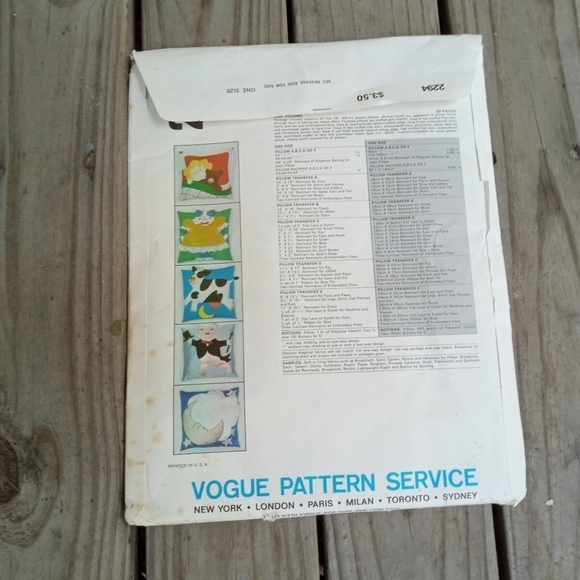 Vogue Sewing Pattern 2294 Kid's Pillows Moon Pig Cow Cat Girl with Teddy Bear - Picture 2 of 2